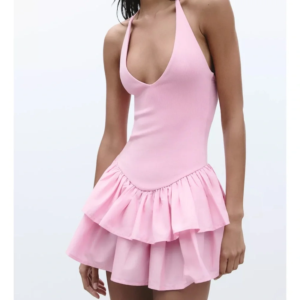 Pink Ruffled Mini Dress - Picture 2 of 4
